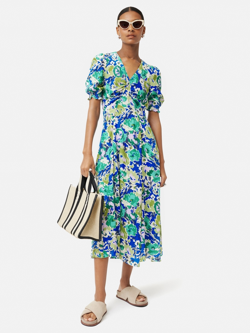 Jigsaw Floral Midi V Neck Dress – Approx. US 6 / Small
